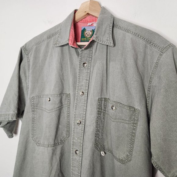 VTG Bear Creek Mens Medium Green Short Sleeve Button Down Outdoor Fishing Shirt - Picture 1 of 4